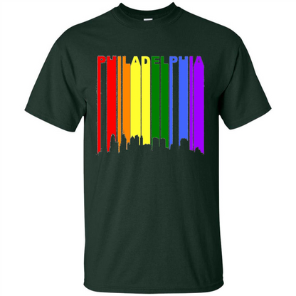 Philadelphia PA Downtown Rainbow LGBT Gay Pride T-shirt Forest Green