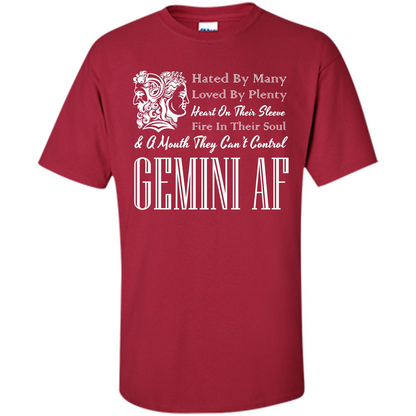 Gemini Af T-shirt Hated By Many Loved By Plenty Heart On Thier Sleeve Fire In Thier Soul A Mouth They Can't Control