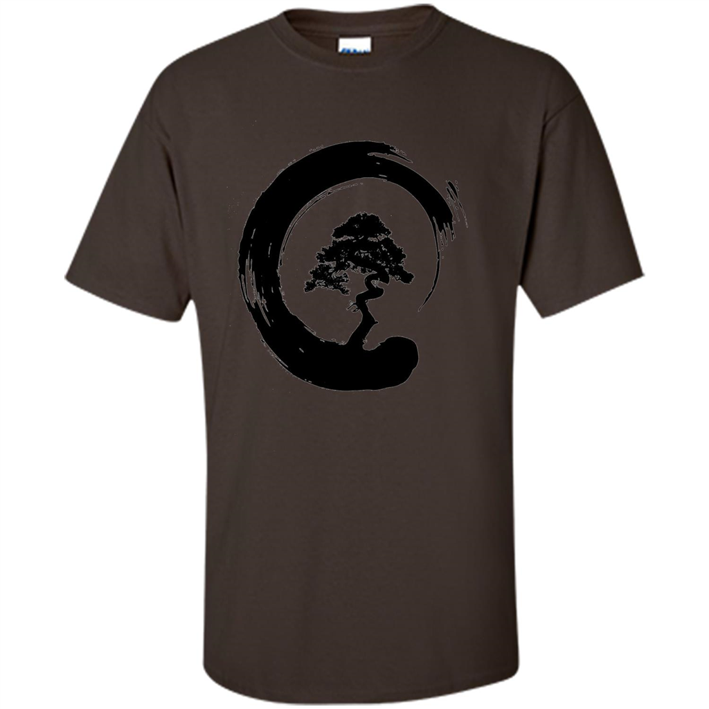 Bonsai Tree in Enso Circle - Buddhist Zen Calligraphy t-hirt Dark Chocolate