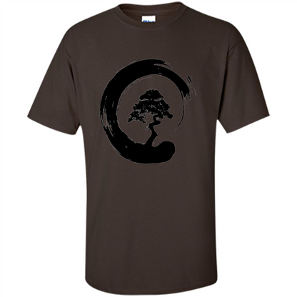 Bonsai Tree in Enso Circle - Buddhist Zen Calligraphy t-hirt Dark Chocolate