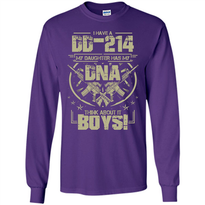 I Have A DD-214 My Daughter Has My DNA Think About It Boys T-shirt Purple