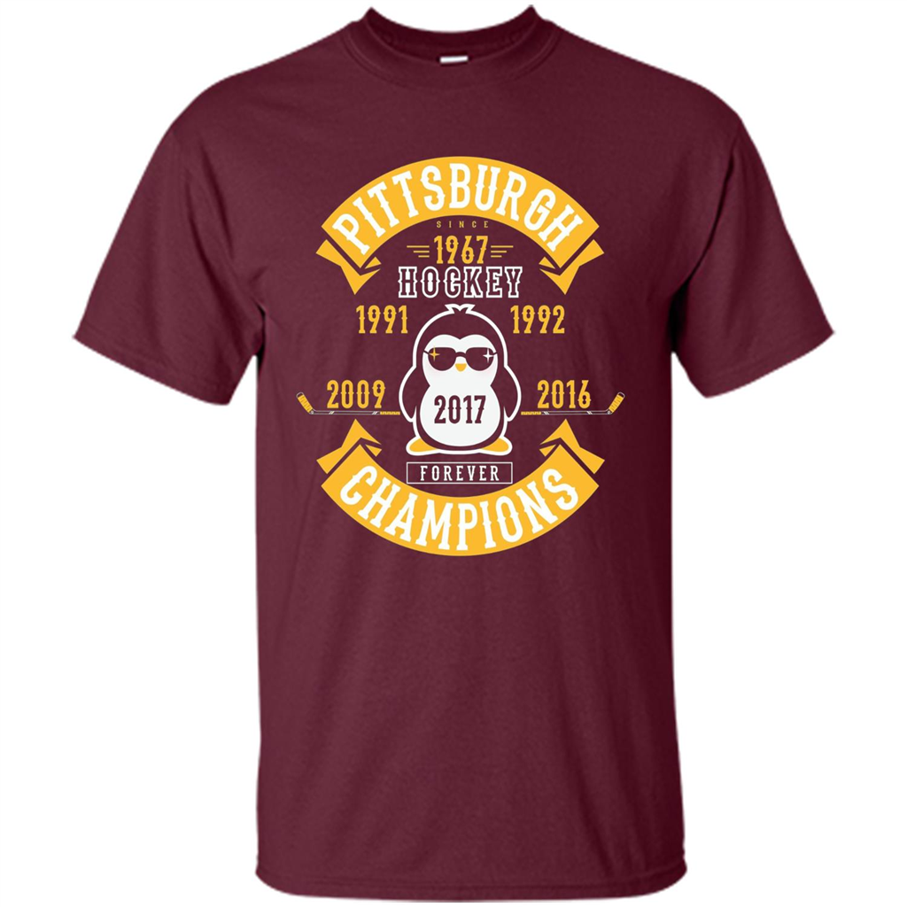 Pittsburgh Hockey 5 Times Cup Champions Cool Penguin T-shirt Maroon