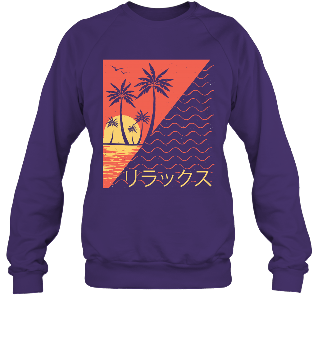 Japan Poster Like Sunset Wave Cool Vibe Shirt Sweatshirt Sweatshirt Purple
