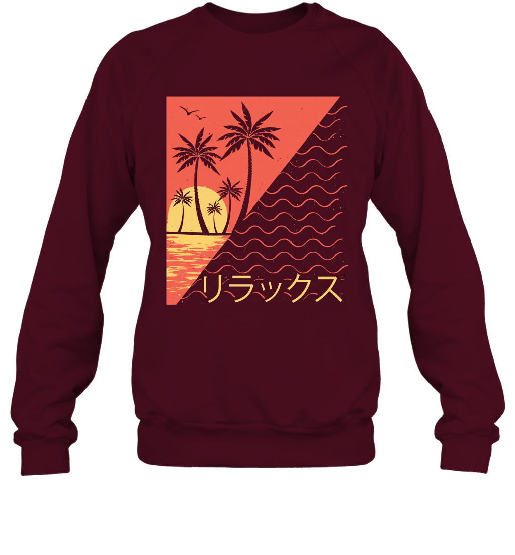 Japan Poster Like Sunset Wave Cool Vibe Shirt Sweatshirt Sweatshirt Maroon