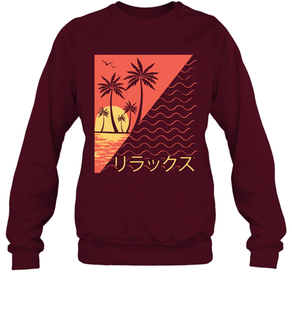 Japan Poster Like Sunset Wave Cool Vibe Shirt Sweatshirt Sweatshirt Maroon