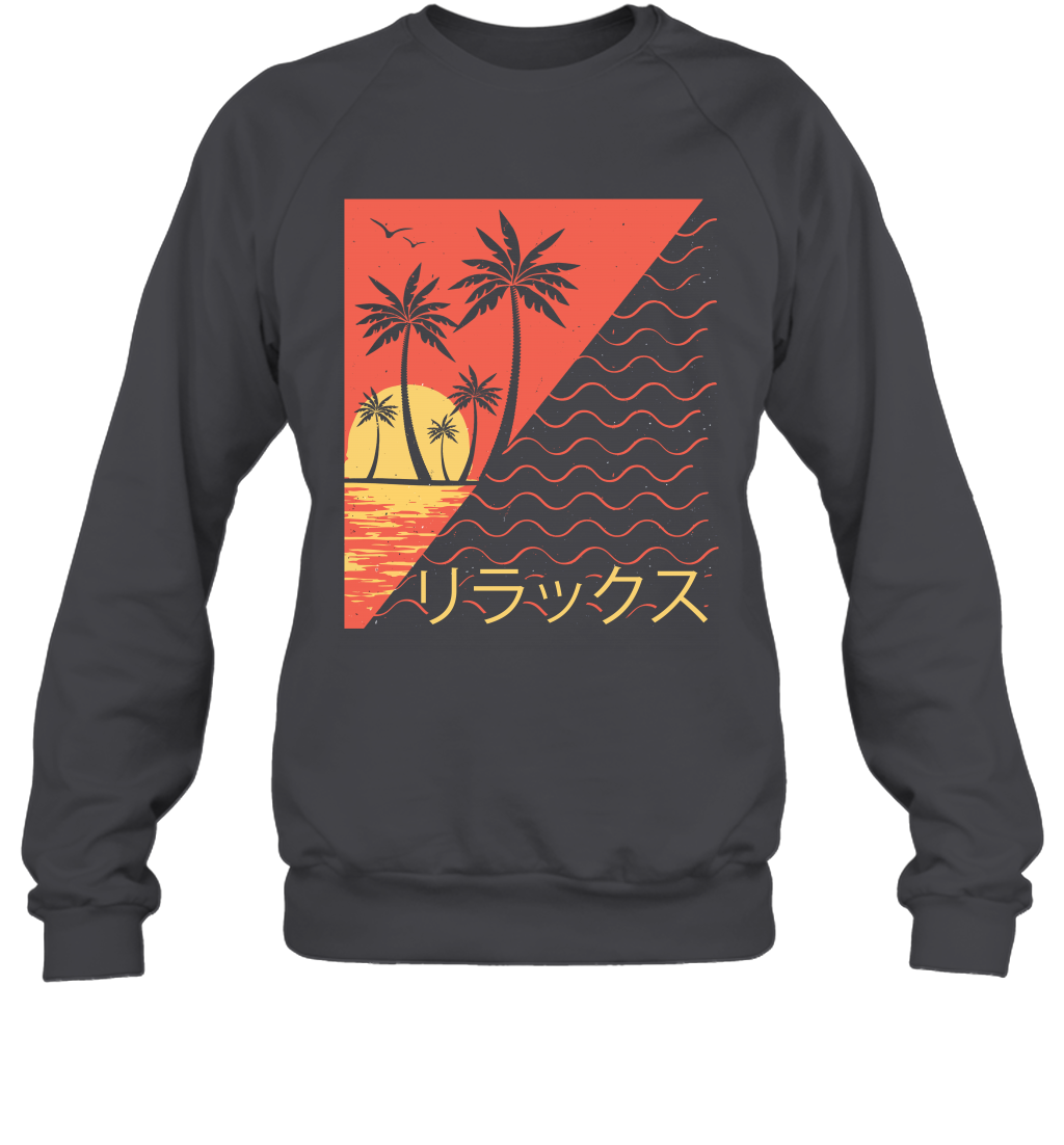 Japan Poster Like Sunset Wave Cool Vibe Shirt Sweatshirt Sweatshirt Dark Heather