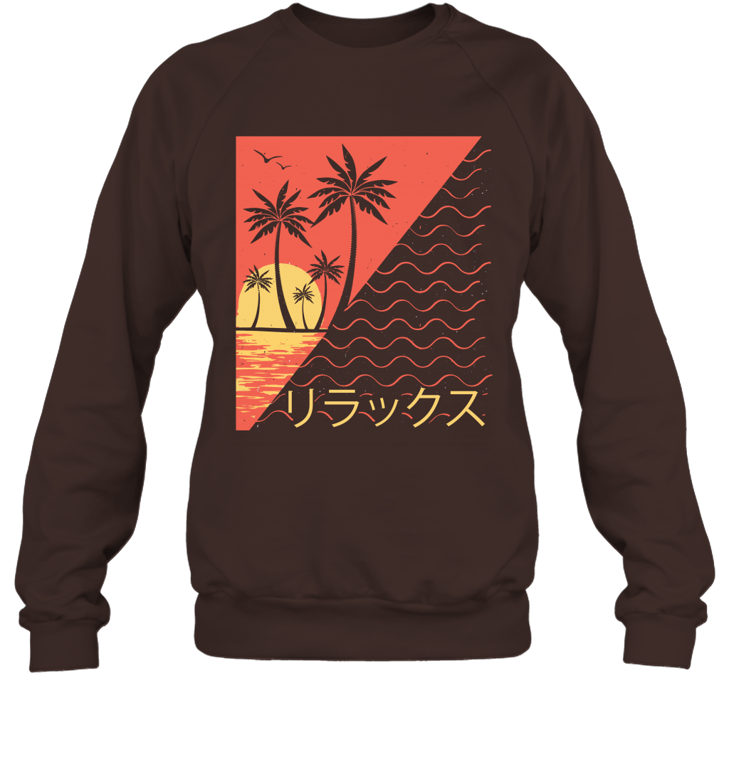Japan Poster Like Sunset Wave Cool Vibe Shirt Sweatshirt Sweatshirt Dark Chocolate