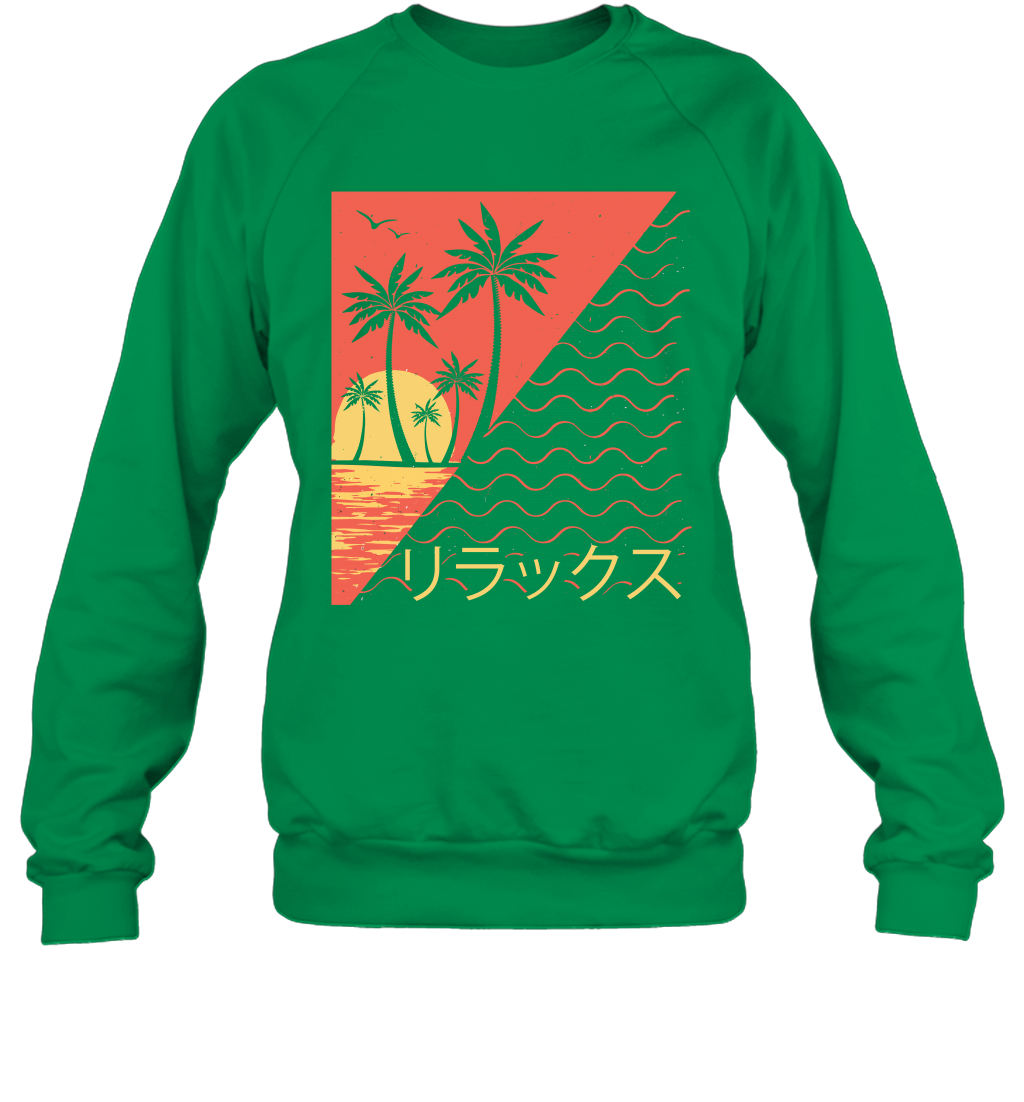 Japan Poster Like Sunset Wave Cool Vibe Shirt Sweatshirt Sweatshirt Irish Green