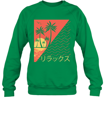 Japan Poster Like Sunset Wave Cool Vibe Shirt Sweatshirt Sweatshirt Irish Green