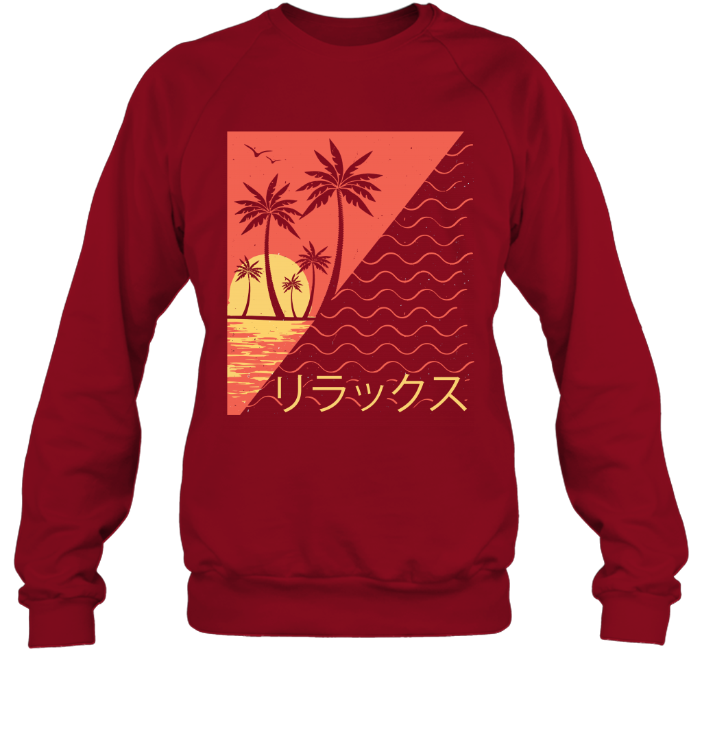 Japan Poster Like Sunset Wave Cool Vibe Shirt Sweatshirt Sweatshirt Cardinal Red