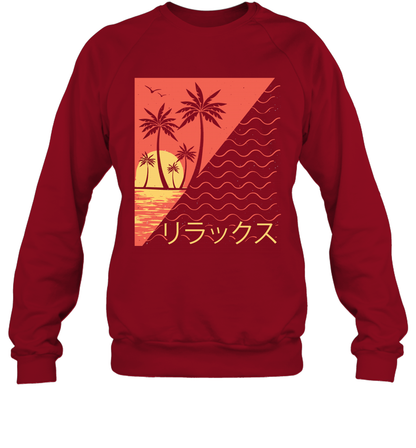 Japan Poster Like Sunset Wave Cool Vibe Shirt Sweatshirt Sweatshirt Cardinal Red