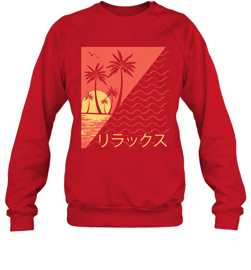 Japan Poster Like Sunset Wave Cool Vibe Shirt Sweatshirt Sweatshirt Red