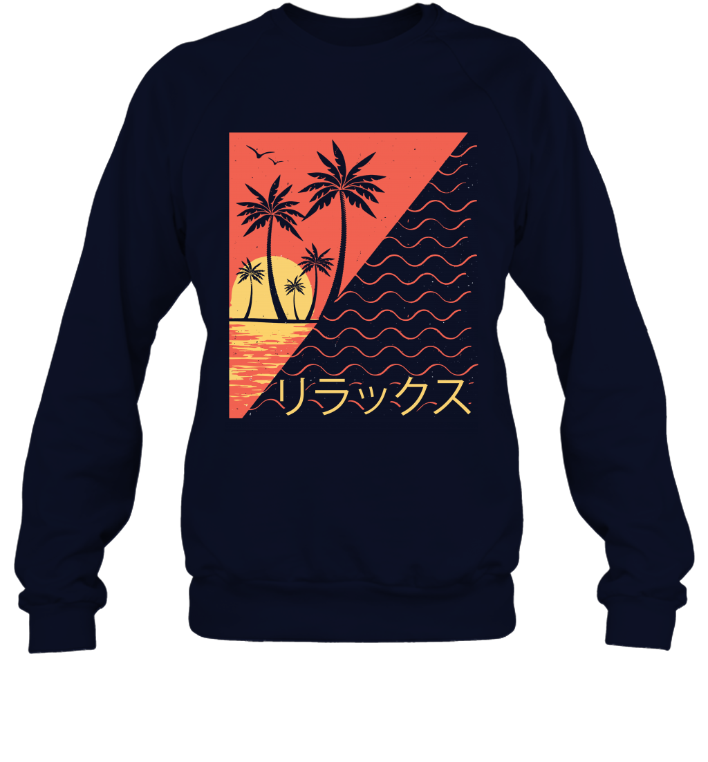 Japan Poster Like Sunset Wave Cool Vibe Shirt Sweatshirt Sweatshirt Navy