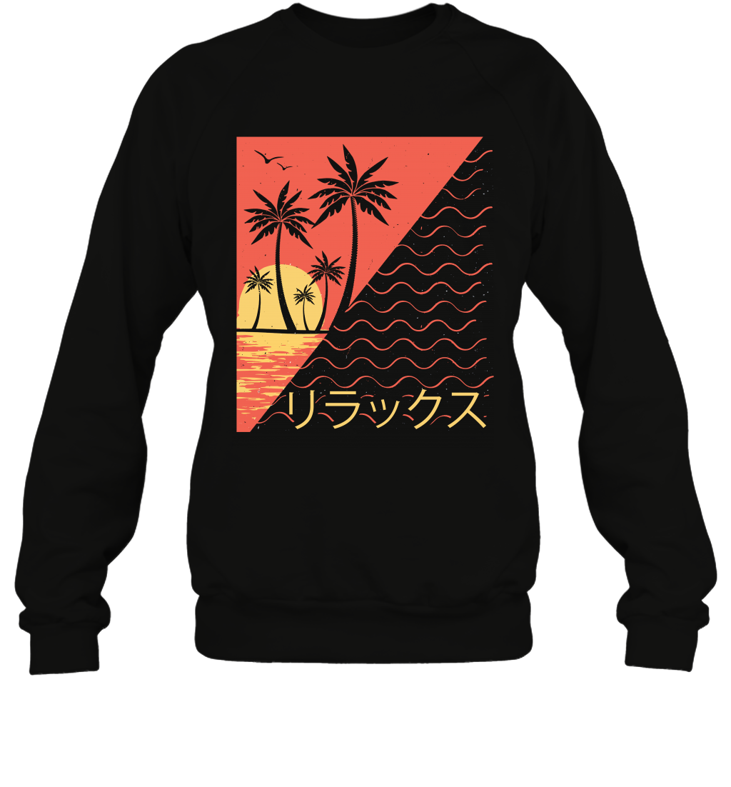 Japan Poster Like Sunset Wave Cool Vibe Shirt Sweatshirt Sweatshirt Black