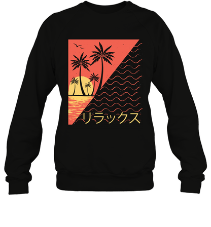 Japan Poster Like Sunset Wave Cool Vibe Shirt Sweatshirt Sweatshirt Black