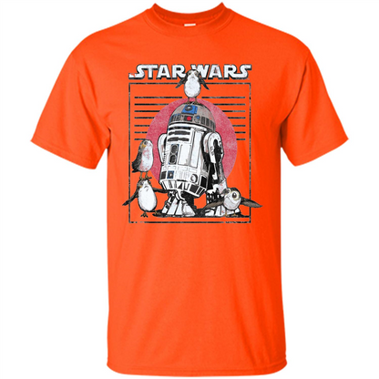 Movie T-shirt Last Jedi Flock Of Porgs Surround R2-D2 T-shirt Orange
