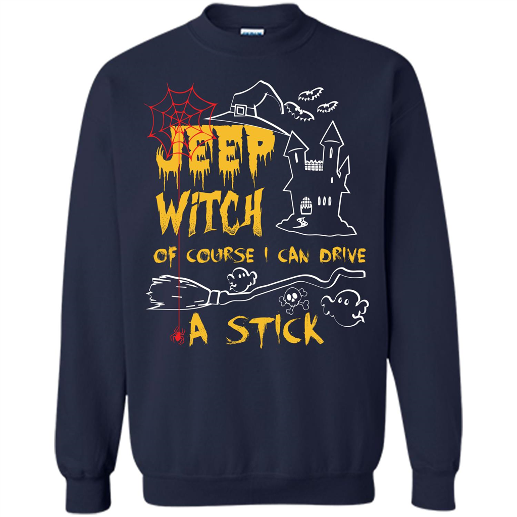Halloween T-shirt Jeep Witch Of Course I Can Drive A Stick T-shirt Navy