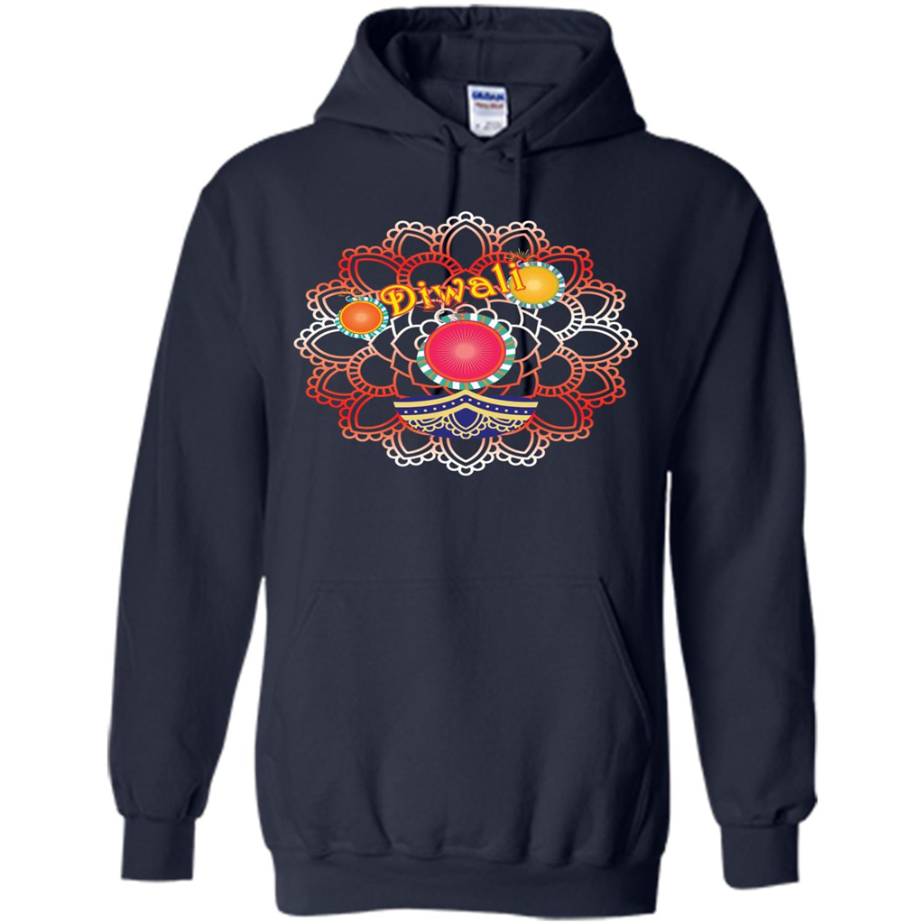 Diwali T-shirt Vibrant Rangoli Lamp And Firecrackers Diwali Tshirt Navy