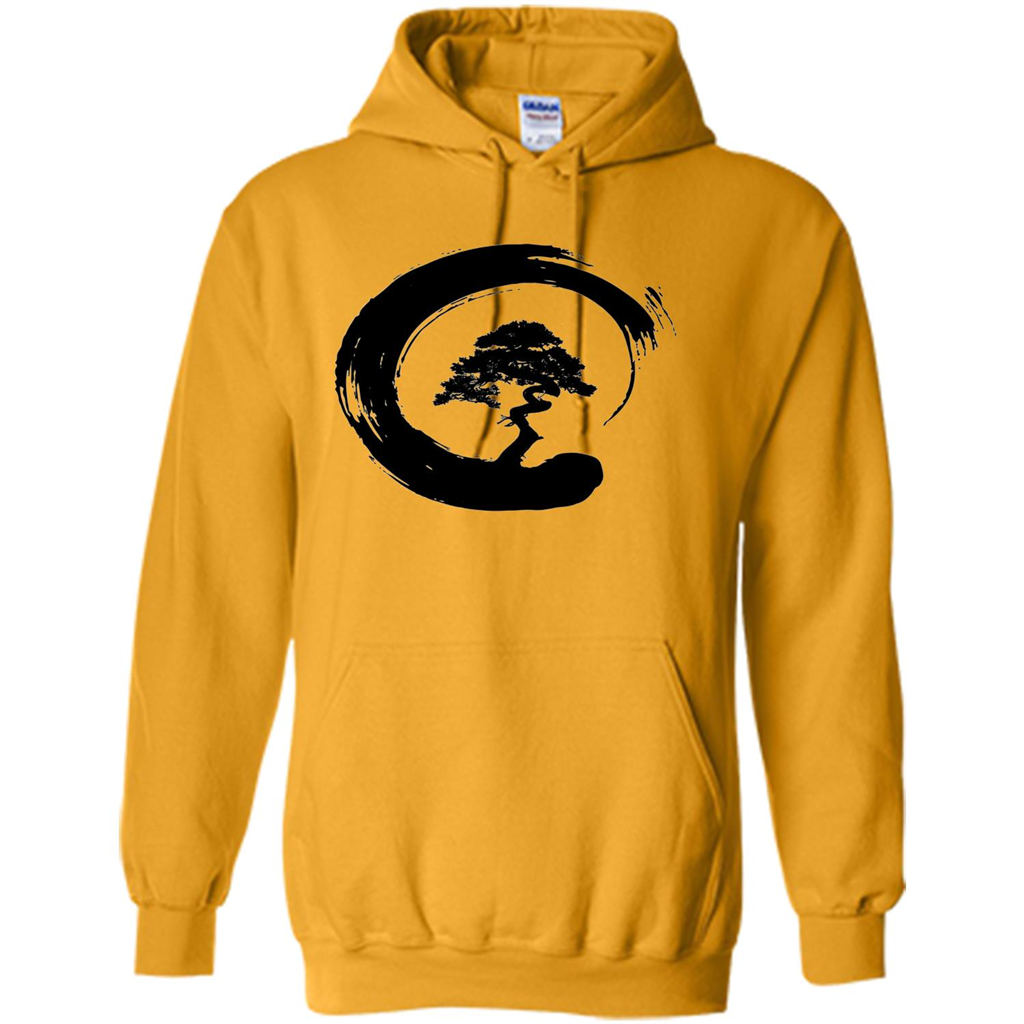 Bonsai Tree in Enso Circle - Buddhist Zen Calligraphy t-hirt Gold