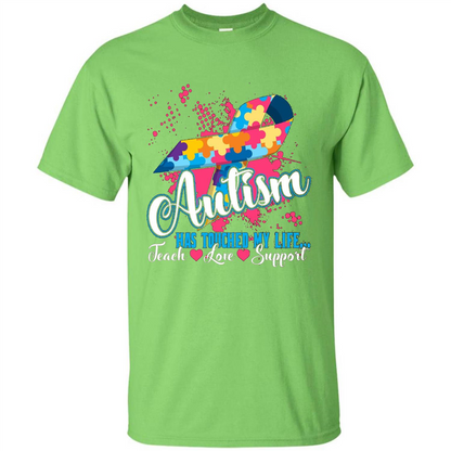 Autism Teacher T-shirts Autism Has Touched My Life Teach Love Support Lime