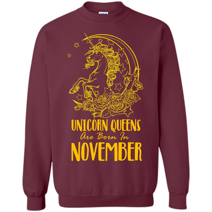 November Unicorn T-shirt Unicorn Queens Are Born In November Maroon