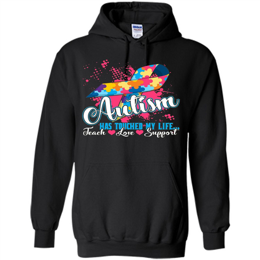 Autism Teacher T-shirts Autism Has Touched My Life Teach Love Support Black