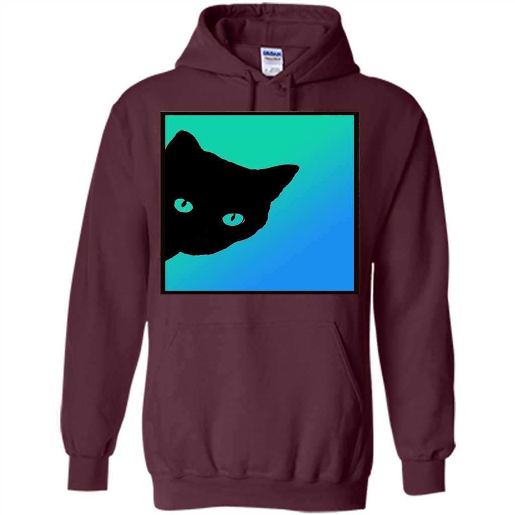 Cat Lover T-shirt Black Cat Blue Green T-shirt Maroon