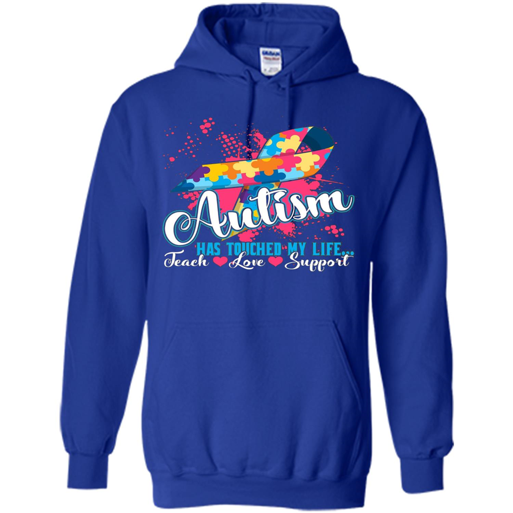 Autism Teacher T-shirts Autism Has Touched My Life Teach Love Support Royal