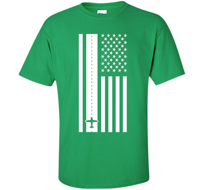 Patriotic American Flag Runway Pilot T-shirt Irish Green