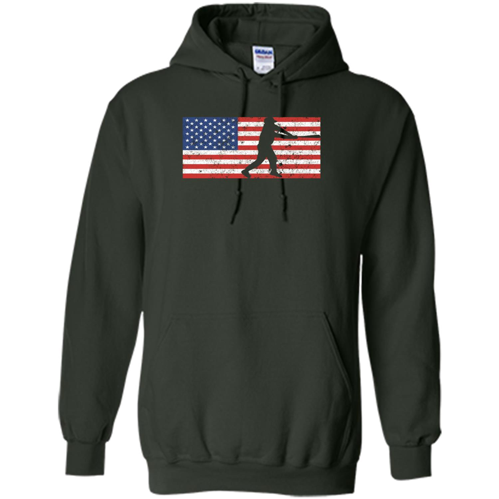 Funny Baseball Player American Flag T-shirt Forest Green