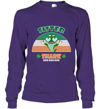 Irish Sister Shark Saint Patricks Day Family Shirt Long Sleeve T-Shirt Purple