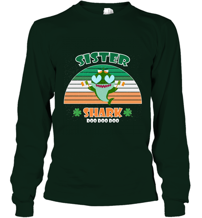 Irish Sister Shark Saint Patricks Day Family Shirt Long Sleeve T-Shirt Forest Green
