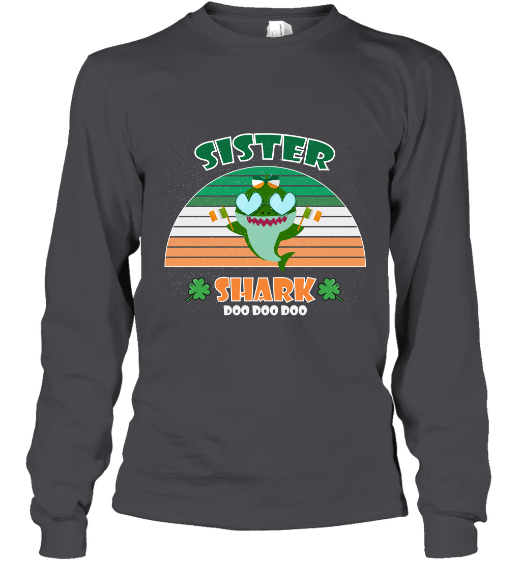 Irish Sister Shark Saint Patricks Day Family Shirt Long Sleeve T-Shirt Dark Heather