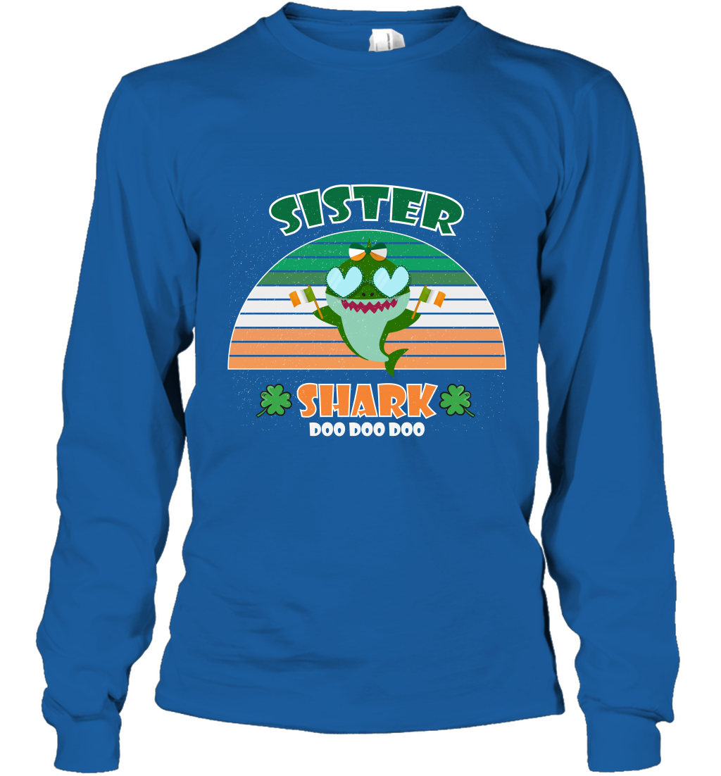 Irish Sister Shark Saint Patricks Day Family Shirt Long Sleeve T-Shirt Royal