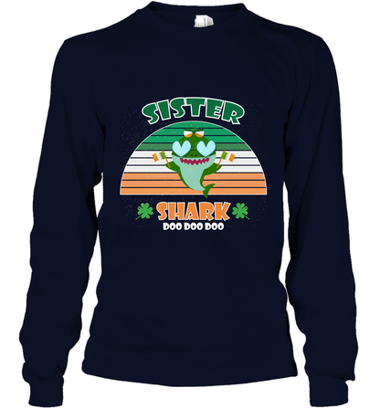 Irish Sister Shark Saint Patricks Day Family Shirt Long Sleeve T-Shirt Navy
