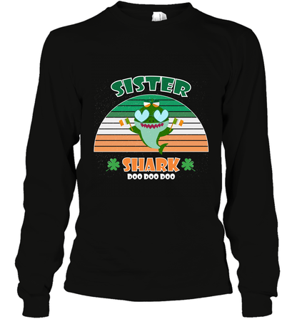 Irish Sister Shark Saint Patricks Day Family Shirt Long Sleeve T-Shirt Black