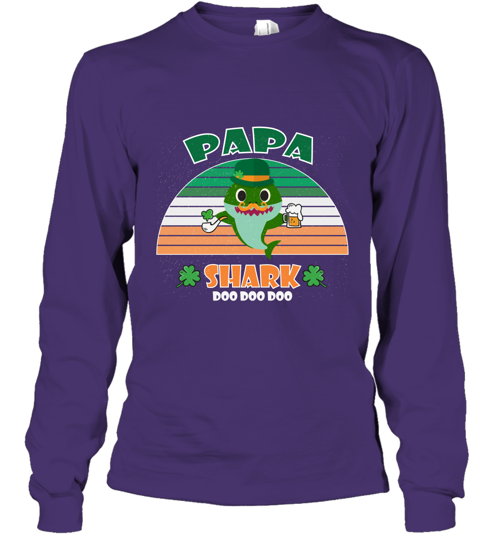 Irish Papa Shark Saint Patricks Day Family Shirt Long Sleeve T-Shirt Purple