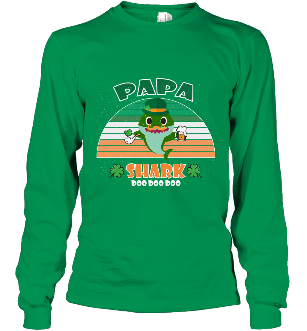 Irish Papa Shark Saint Patricks Day Family Shirt Long Sleeve T-Shirt Irish Green