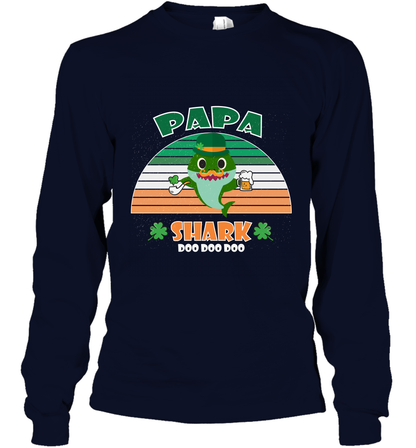 Irish Papa Shark Saint Patricks Day Family Shirt Long Sleeve T-Shirt Navy