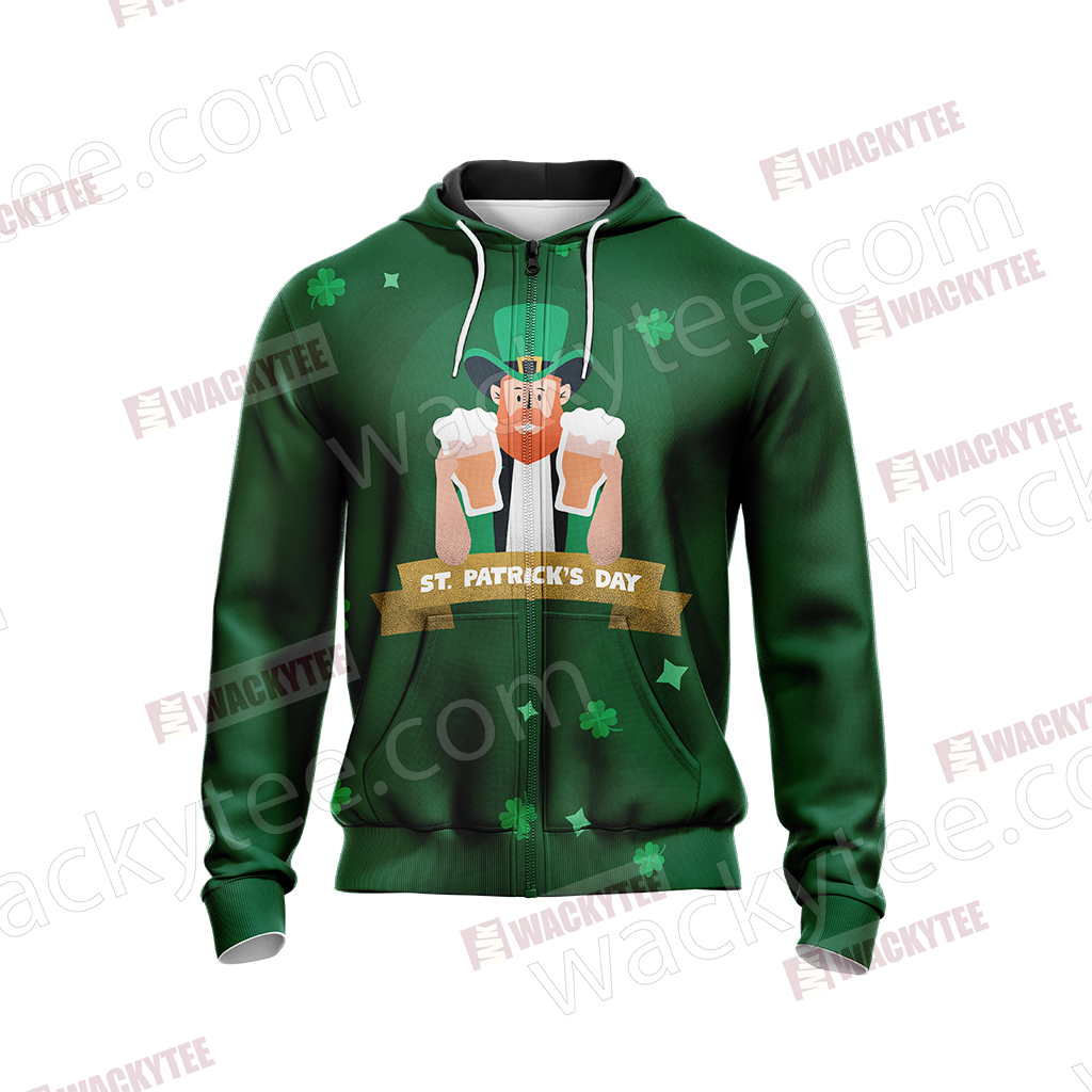 St. Patrick I've Been Irish For Many Beers Unisex Zip Up Hoodie Jacket