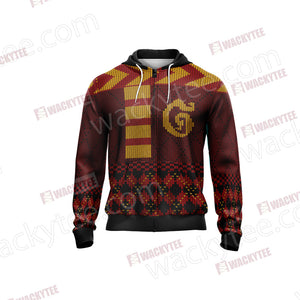 Harry Potter - Gryffindor House Xmas Style Unisex Zip Up Hoodie