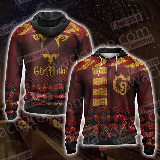 Harry Potter - Gryffindor House Xmas Style Unisex Zip Up Hoodie