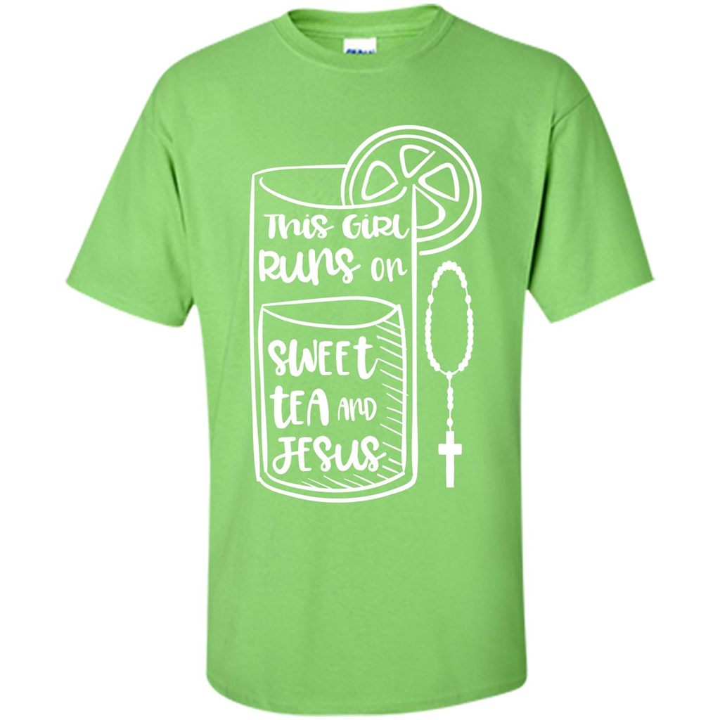 Christian T-shirt This Girl Runs on Sweet Tea and Jesus T-shirt Lime