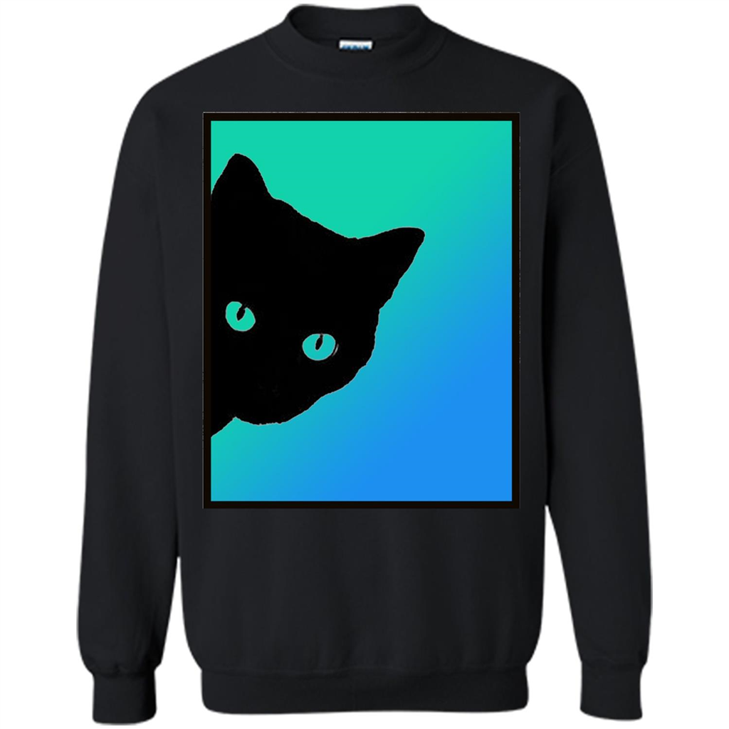 Cat Lover T-shirt Black Cat Blue Green T-shirt Black