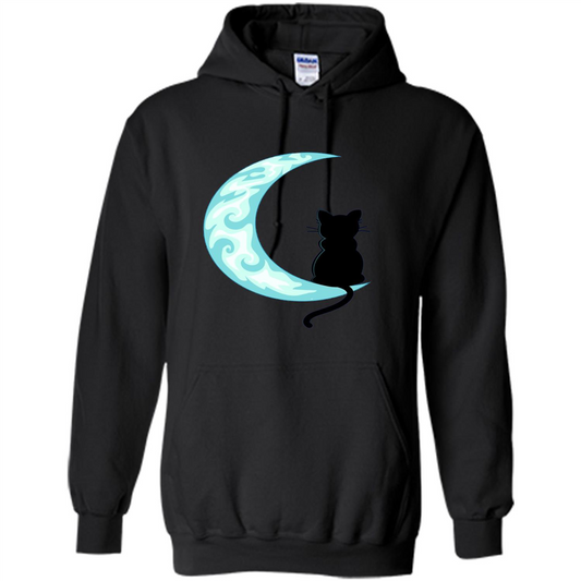 Black Cat Mom Crescent Moon T-shirt Black