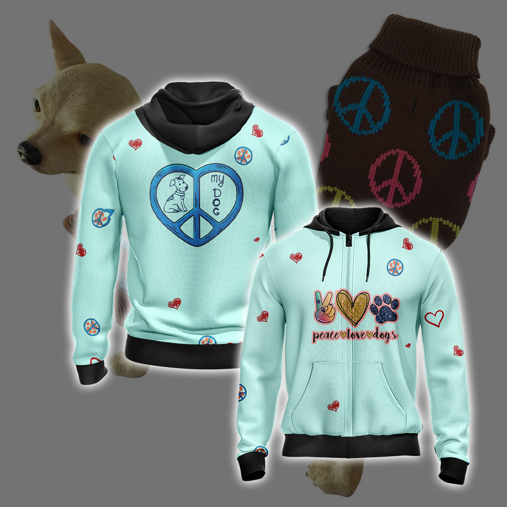 Peace Love Dogs Unisex Zip Up Hoodie 4XL