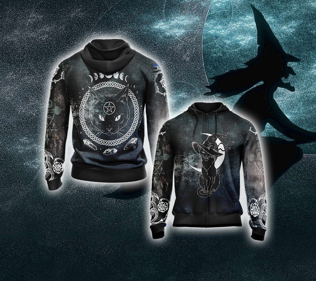 Black Cat Witches Unisex Zip Up Hoodie 4XL