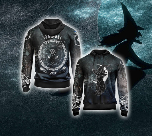 Black Cat Witches Unisex Zip Up Hoodie 4XL