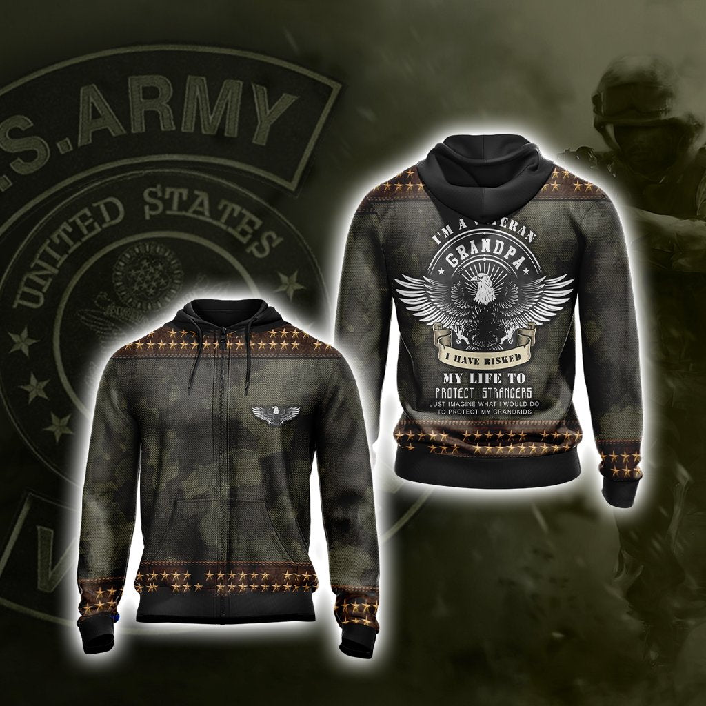 I'm Veteran Grandpa I Have Rised My Life To Protect Strangers Unisex Zip Up Hoodie 4XL