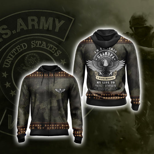 I'm Veteran Grandpa I Have Rised My Life To Protect Strangers Unisex Zip Up Hoodie 4XL